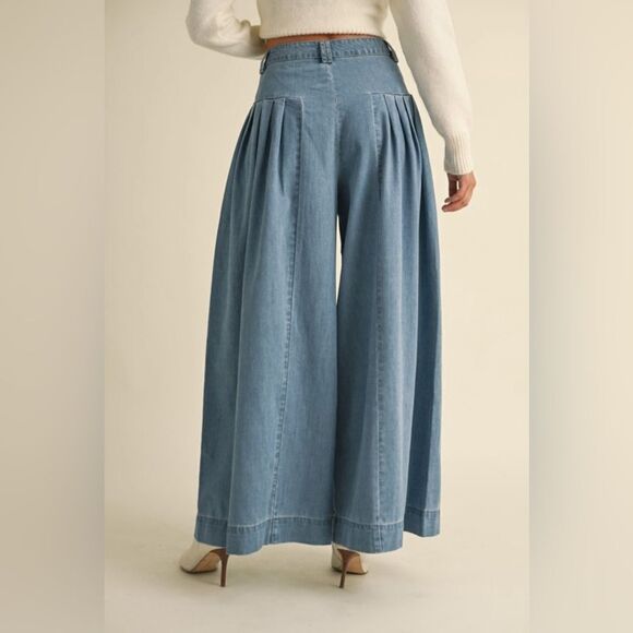 903. DENIM PLEATED WIDE LEG PANTS - Picture 5 of 10